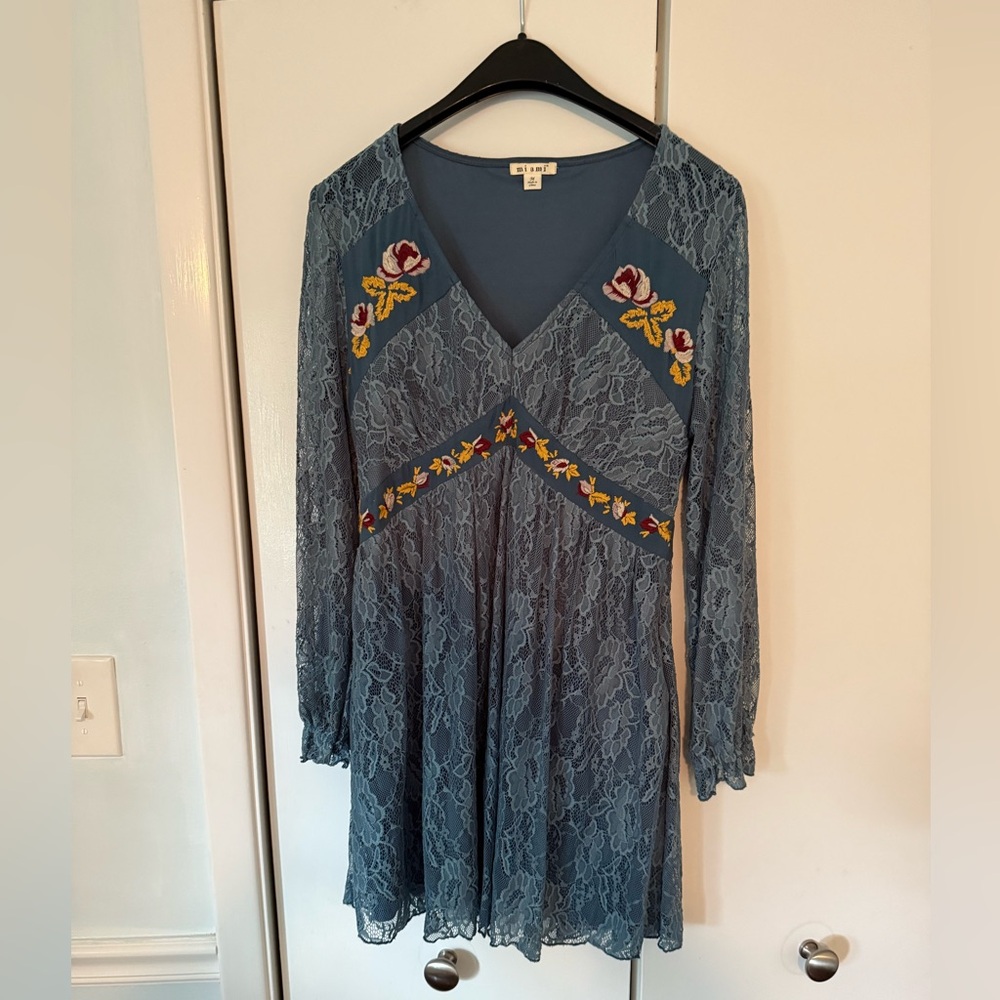 Miami Blue Dress | Mini Dress | Long Sleeve Lace Dress